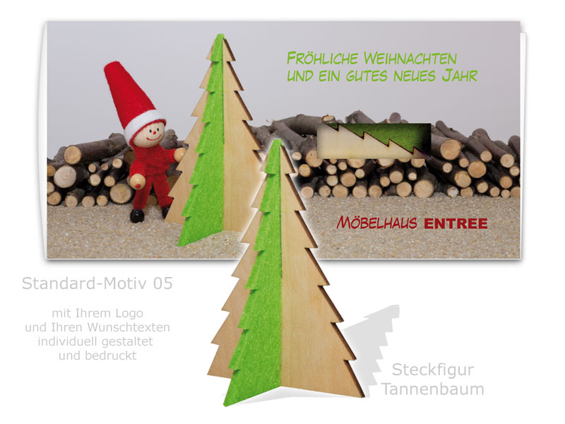 Steckfigurenkarte Tannenbaum aus Filz und Holz